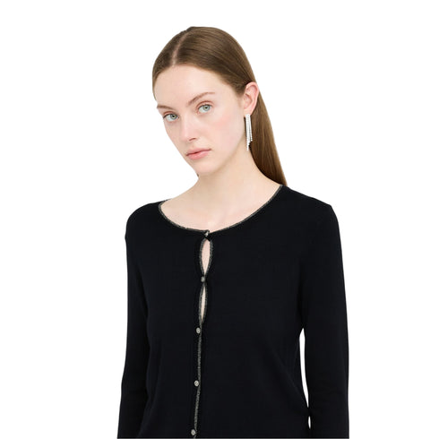 Cardigan Donna in misto viscosa a tinta unita, dettaglio in lurex sui bordi